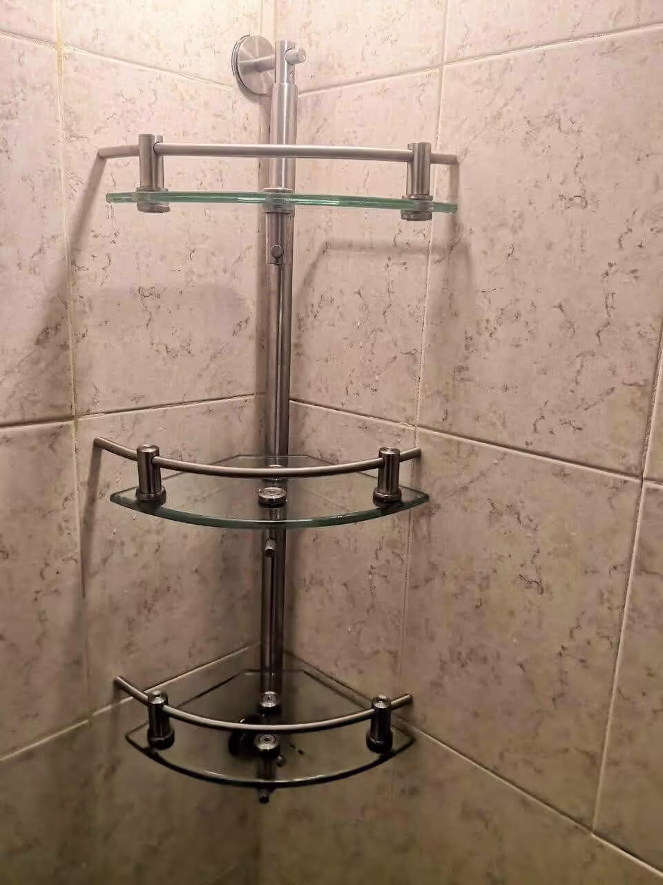 SOPORTE PARA BAÑO EN ACERO INOXIDABLE Y VIDRIO EN ACERO INOXIDABLE